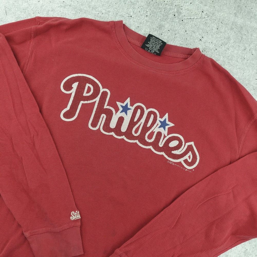 Stitches Philadelphia Phillies Thermal Shirt Mens L Red Long Sleeve Waffle Knit